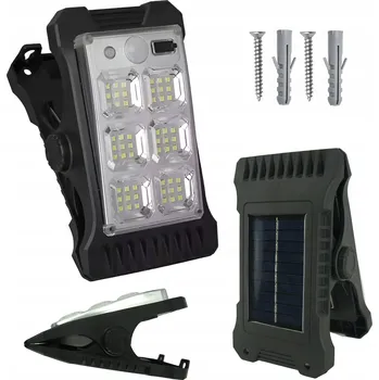 Lampička Výkonná LED Lampa se Solárním Panelem, Klipem, Svorkou a Pohybovým Čidlem - Nástěnná Lampa