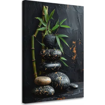 Obraz Obraz do obýváku ložnice, Kameny zen spa listy bambusu černý 20x30