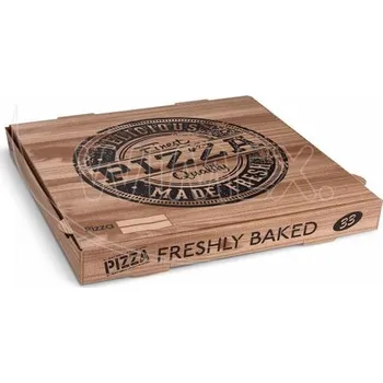 Krabice na pizzu (mikrovlnitá lepenka) H4 kraft s potiskem 33 x 33 x 4 cm [100 ks]