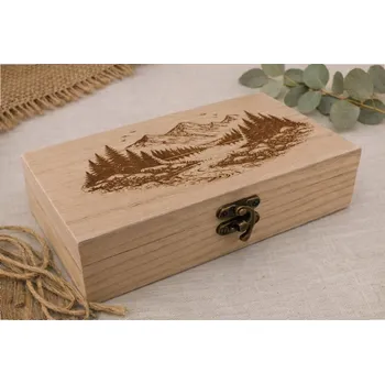 Stylová dřevěná krabička - hory a les Velikost: 12,5x7x5cm