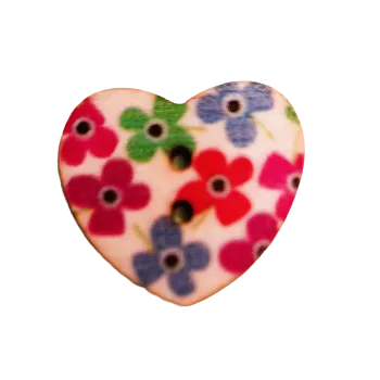 Knoflík Knoflík dřevěný srdíčko s kytičkami II