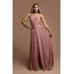 Eva & Lola Starorůžové šifonové šaty s rozparkem