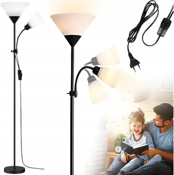 Stojací lampa Stojací Lampa LED s Lampičkou na Čtení 2x E27, Vypínač a Nastavitelná