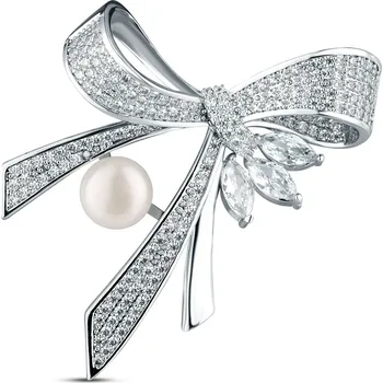 Brož JwL Luxury Pearls Luxusní dámská brož s perlou a zirkony Mašle JL0869 + 2 měsíce na vrácení zboží