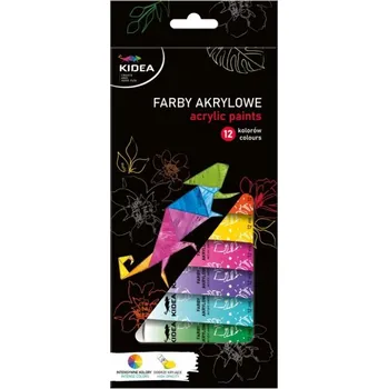 Vodová barva AKRYLOVÉ BARVY 12 BAREV x 12ML KIDEA SADA PRO MALOVÁNÍ PRO DĚTI