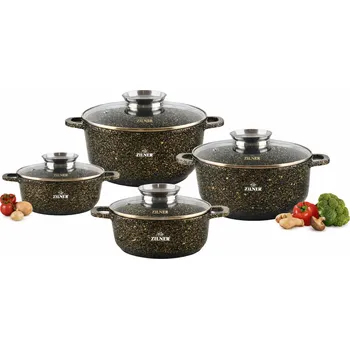 Hrnec Sada hrnců s keramicko-mramorovou povrchovou úpravou, 8 dílů na indukci