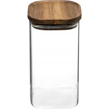 Dóza na potraviny SKLENĚNÁ NÁDOBA s dřevěným víkem 1,3 L