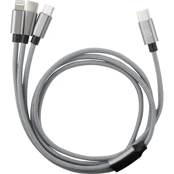 Video kabel BAUHAUS USB kabel 3 v 1, 3 m, 2 × USB‑C, USB micro, Lightning, šedý DC-084C-F-3