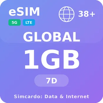 SIM karta 38 Zemí Mobilní Internet - eSIM 1GB 7 dní datová SIM karta
