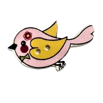 Knoflík Knoflík dřevěný ptáček růžový III