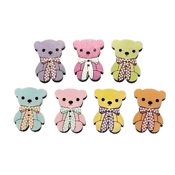 Knoflík Knoflík dřevěný medvídek s mašlí, Barva: Modrá