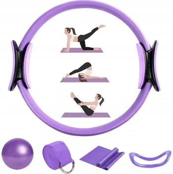 5 ks SADA PILATES KRUHŮ, POSILOVACÍ GUMA A PÁS NA PROTAHOVÁNÍ RUKOU, NOHOU A RAMEN