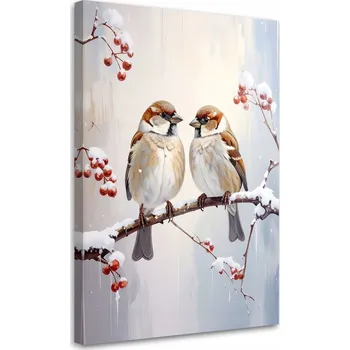 Obraz Obraz do obýváku, ložnice, kanceláře, Ptáci na větvi v zimě a ovoce 30x45