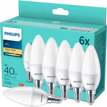 Žárovka PHILIPS SADA 6x LED Žárovka E14 5W = 40W 2700K TEPLÁ Svíčka 470lm B35
