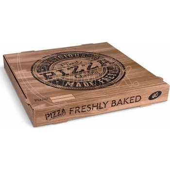 Krabice na pizzu (mikrovlnitá lepenka) H4 kraft s potiskem 40 x 40 x 5 cm [100 ks]