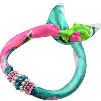 Šátek Magotex Šátek s bižuterií Letuška - zeleno-fuchsiový s potiskem