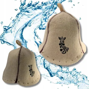 ČEPICE DO SAUNY - KLOBOUK DO SAUNY se zebrou, světlá barva, 100% OVČÍ VLNA