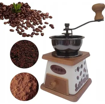Mlýnek na kávu Ruční mlýnek na kávu Coffee Grinder dřevěný béžový, bílý