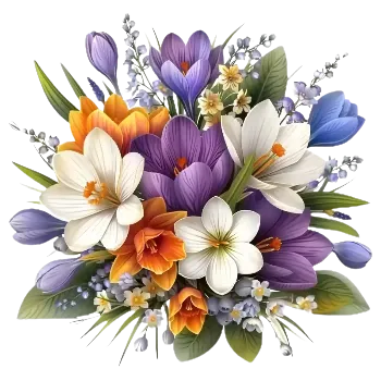 umělá květina Nažehlovací obrázek - kytice jarních květů (22,0 x 21,4 cm)