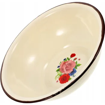 SMALTOVANÁ OCELOVÁ MÍSA MÍSKA DO KUCHYNĚ RETRO KVĚTINY KRÉMOVÁ 18cm smalt