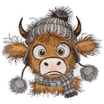 Nažehlovací nášivka - kráva v kulichu (15,3 x 13,9 cm)