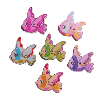 Knoflík Knoflík dřevěný rybička, Barva: Barevná