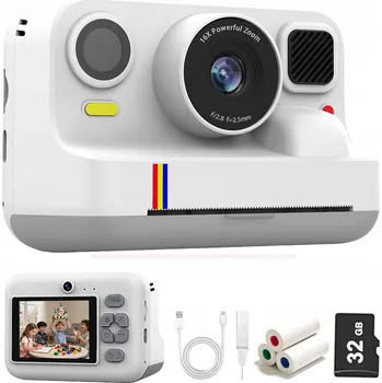 Digitální fotoaparát DĚTSKÝ FOTOAPARÁT DIGITÁLNÍ S TISKÁRNOU PRO OKAMŽITÝ TISK BÍLÝ
