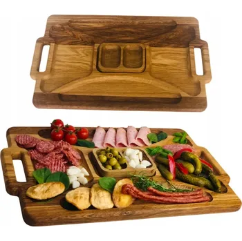 Dubový podnos na servírování s úchyty a miskou