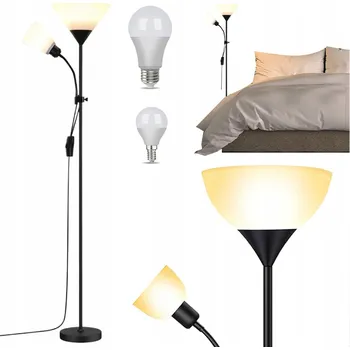 Stojací lampa STOJACÍ LAMPA PODLAHOVÁ NASTAVITELNÁ SE 2 HLAVICEMI TEPLÁ BÍLÁ ČERNÁ 164CM