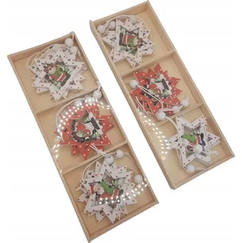 Vánoční dekorace Dřevěné ozdoby na vánoční stromeček hvězdičky svátky 18 ks