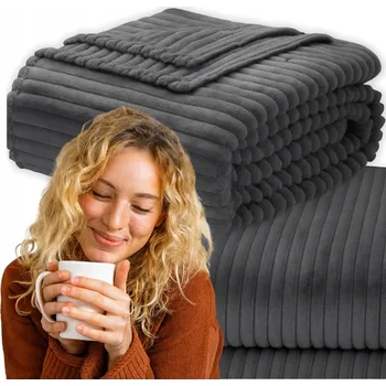 Přehoz na lůžko KOC TLUSTÝ PŘEHOZ NA POSTEL POHOVKA TEPLÝ MĚKKÝ PLÉD 180x200 GRAFIT SNM