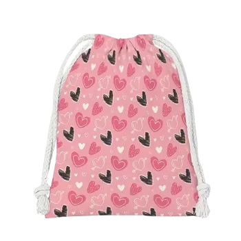 Dárková taška Stahovací sáček - růžový se srdíčky (14,0 x 16,0 cm)