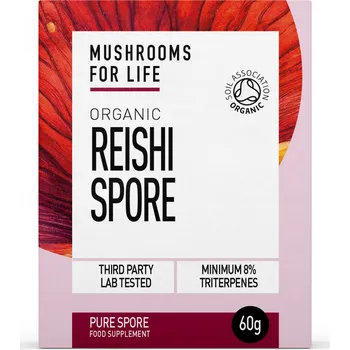 Speciální výživa Mushroom For Life | Bio Reishi Spory (Lesklokorka lesklá) prášek shell-broken spory reishi • min. 80 mg triterpenů / 1 g • pro rovnováhu a vitalitu – 60 g
