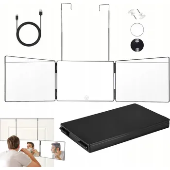 Zrcadlo SKLÁDACÍ ZRCADLO S LED OSVĚTLENÍM ZÁVĚSNÉ TROJSTRANNÉ TROJITÉ ZRCADLO KADEŘNICKÉ 360°