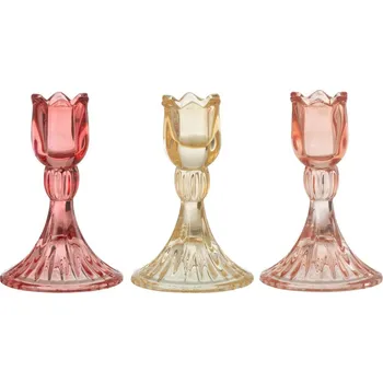 Svícen 3ks růžový mix skleněný svícen tulipán Tulippo - Ø 8*12 cm