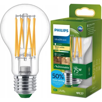 Žárovka LED žárovka E27 A60 5,2W (ekvivalent 75W) 212lm/W 2700K TŘÍDA A Stmívatelná Philips