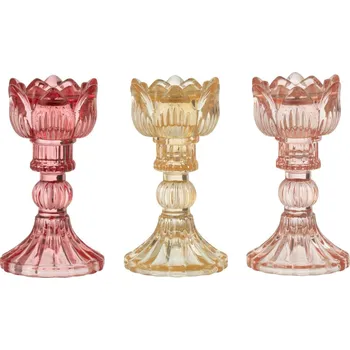 Svícen 3ks růžový mix skleněný svícen tulipán Tulippo - Ø 8*15 cm
