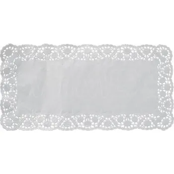 Dekorativní krajka (PAP) hranatá bílá 24 x 15 cm [100 ks]