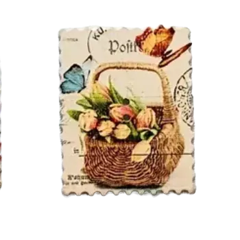 Knoflík Knoflík dřevěný hranatý - jaro (3,0 x 3,8 cm)