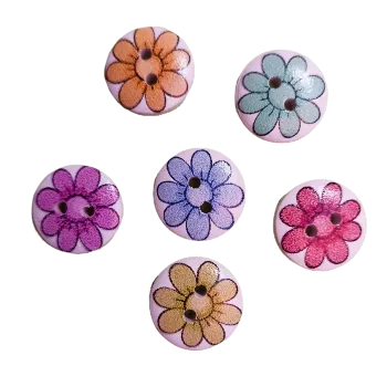 Knoflík Knoflík dřevěný s kytičkou, Barva: Žlutá