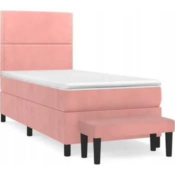 Postel Kontinentální postel růžová s sametovou matrací 203x80x118/128 cm