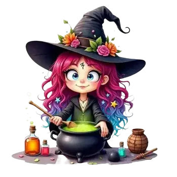 Party dekorace Nažehlovací obrázek - čarodějka s kotlíkem a lektvary (18,0 x 19,0 cm)