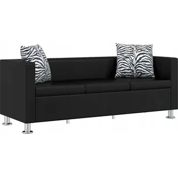 Pohovka Třímístná pohovka z umělé kůže, černá, 170x62,5x63 cm, s polštáři