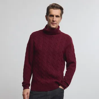 Pánský svetr Reserved - Rolák s copánkovým vzorem s vlnou - hnědá - 407BK-83X - 407BK-83X-M-2