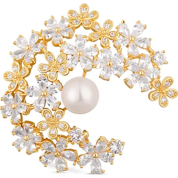 Brož JwL Luxury Pearls Třpytivá pozlacená brož 2v1 s pravou perlou a krystaly JL0730 + 2 měsíce na vrácení zboží