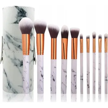 Umělecký štětec SADA ŠTĚTCŮ KOSMETICKÉ ŠTĚTCE 10 Ks + tuba pouzdro mramor rosegold ekokůže