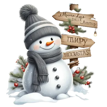 Vánoční dekorace Nažehlovací obrázek -sněhulák na rozcestí (17,0 x 19,0 cm)