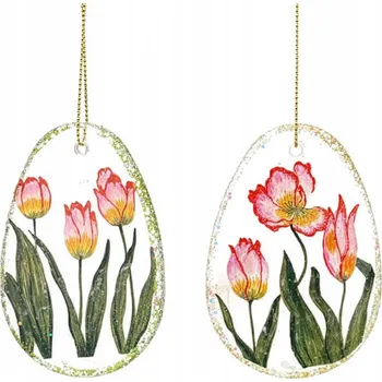 Velikonoční dekorace VELIKONOČNÍ ZÁVĚS DEKORACE NA Velikonoce VAJÍČKO 2ks SKLENĚNÉ