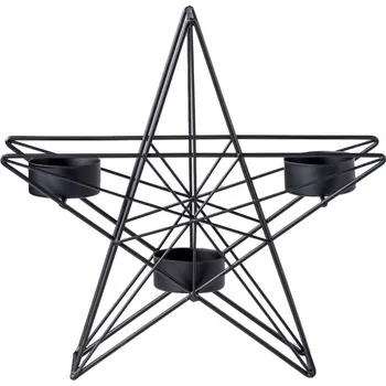 Svícen Kovový svícen 220×65×220 mm – hvězda na 3 čajové svíčky, černá