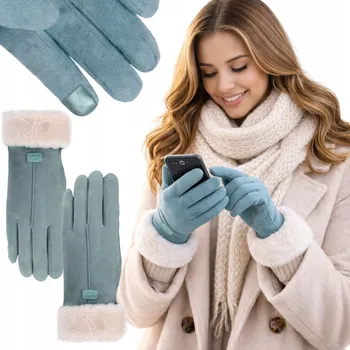 Rukavice PODZIMNÍ ZIMNÍ DÁMSKÉ RUKAVICE DOTYKOVÉ ZATEPLENÉ S KOŽÍŠKEM SEMIŠOVÉ